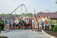 Students during the HersheyPark Field Trip in front of roller coaster. 