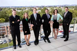 Business students on the Willman Business Center deck at York College.