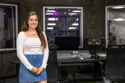 A Music student in the YCP Recording studio 