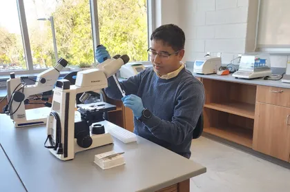 Tej Man Tamang in the biology lab 