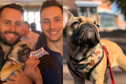 Doug Umberger and Dan Werbeck with puppy Porkchop 