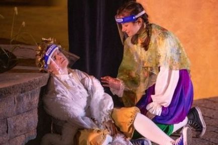 Hannah Rowan '22 and Eva Heier '23 played part of the acting troupe who find a lost Shakespearean play in this slapstick comedy directed by Adam Murray.
