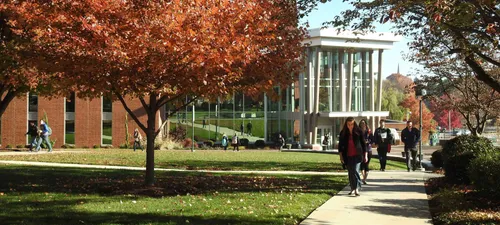 Fall scene in front of York College WPAC