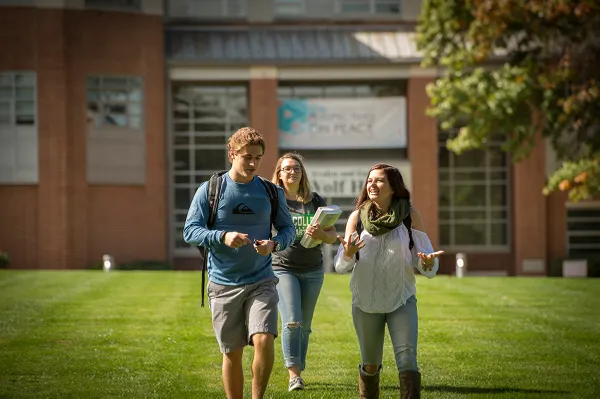 Students walking across York College campus to class