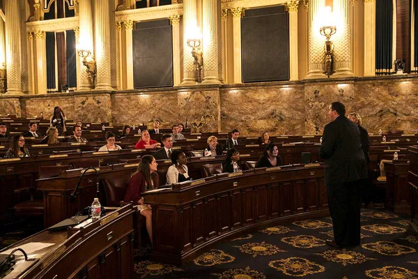 State Rep. Seth Grove talks with York College political science and public relations students in 2014