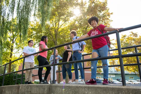 YCP Students Standing on Bridge