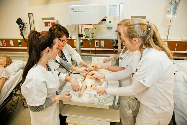 Nursing simulation with a baby at York College