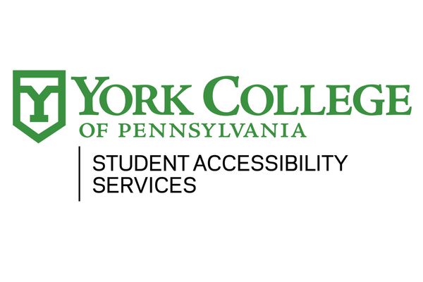 A logo shows a Y emblazoned inside a shield icon. Wordmarks read York College of Pennsylvania Student Accessibility Services
